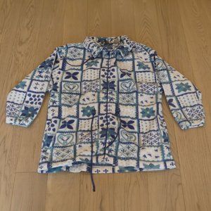 Vintage Cottage Cove White/Blue/Green Fleece Jacket